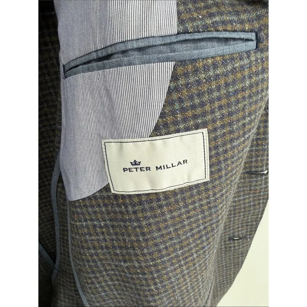 Peter Millar wool silk linen blend plaid 2 button double vent sport coat blazer